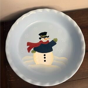 Nantucket Blue Snowman Stoneware Pie Dish – 10”